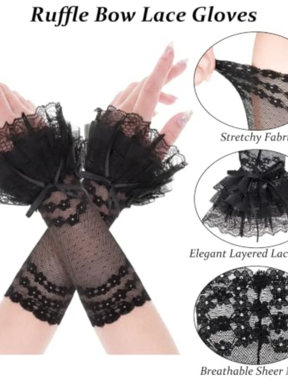 Women's Lace Fingerless Gloves - Ruffle Bow Arm Sleeves for Wedding Cosplay